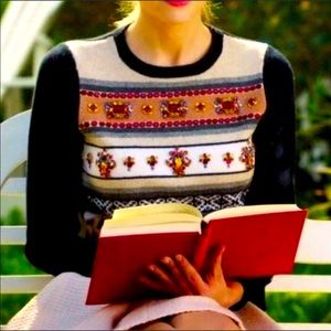 J Crew Jeweled Fair Isle Striped Wool Sweater ❤️